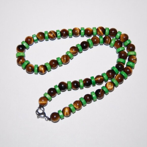 Tiger Eye Necklace,Tiger Eye Gemstone Necklace,8mm Gemstone Beads,Man,Woman - Picture 2 of 3